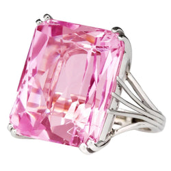 Solitaire Asscher Cut 18 CT Pink Kunzite Wedding Ring White Gold