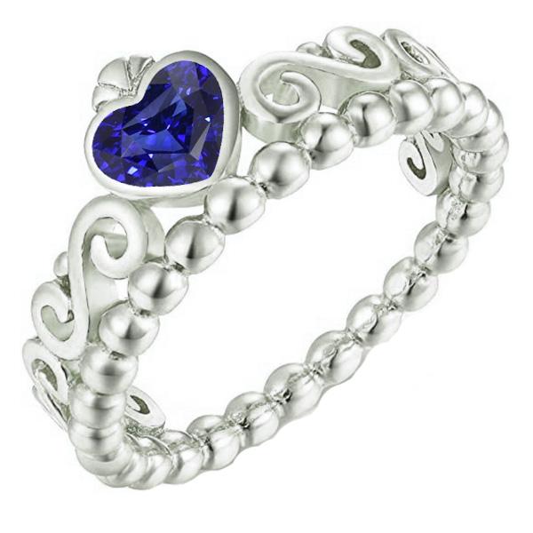 Solitaire Bezel Set Heart Blue Sapphire Ring 1 Carats Filigree Style