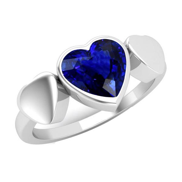 Solitaire Bezel Set Heart Ceylon Sapphire Anniversary Ring 2 Carats