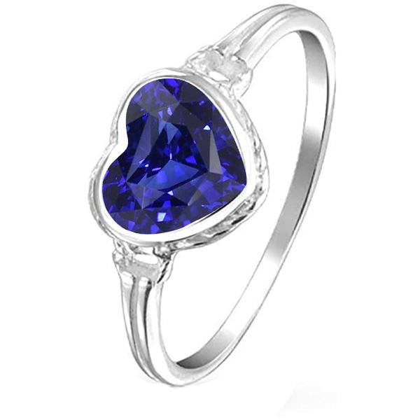 Solitaire Bezel Set Heart Natural Blue Sapphire Ring 2 Carats