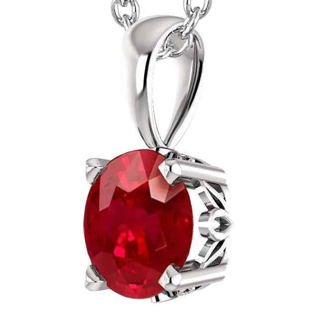 Solitaire Big 18 Carat Round Cut Ruby Pendant Necklace Wg 14K