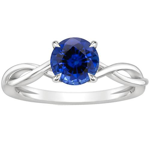 Solitaire Blue Sapphire Gemstone Ring Twisted Shank White Gold 2 Carat