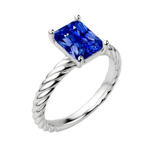 Solitaire Blue Sapphire Ring Gold Twisted Rope Style 1.50 Carats