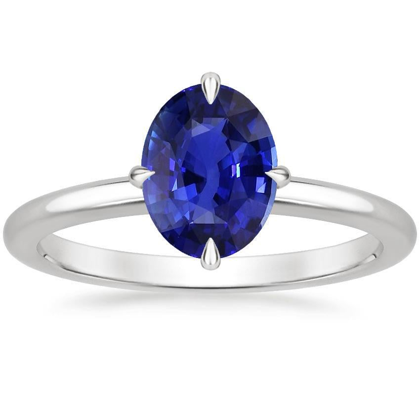 Solitaire Blue Sapphire Ring Oval Cut Prong Setting 3 Carats