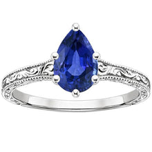 Solitaire Blue Sapphire Ring Pear Cut 4 Carats Antique Style