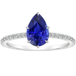 Solitaire Blue Sapphire Ring Pear Cut & Pave Set Natural Earth Mined Diamonds 4.50 Carats