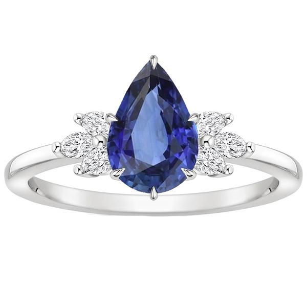 Solitaire Blue Sapphire Ring Pear Cut With Diamond Accents 5 Carats