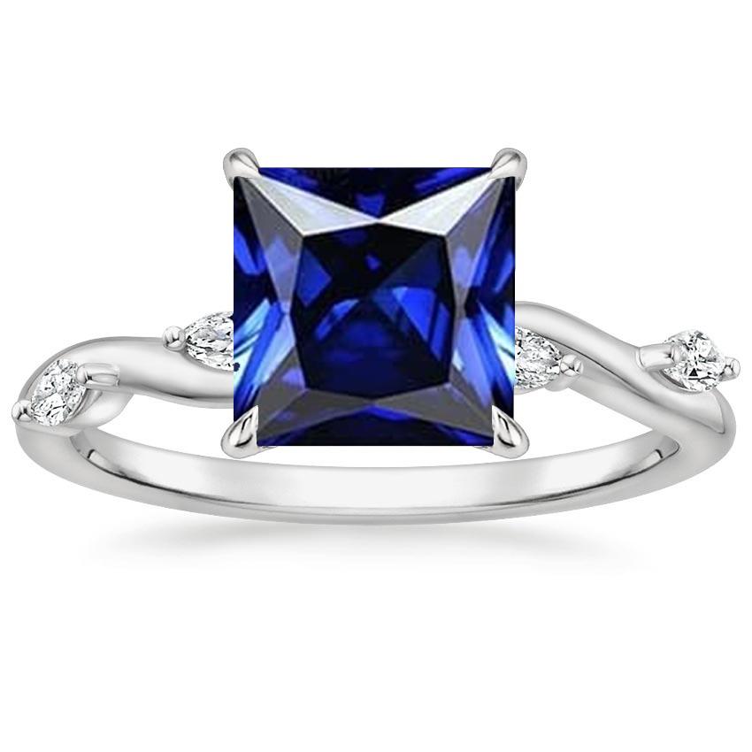 Solitaire Blue Sapphire Ring With Accents Marquise Diamonds 5.50 Carat