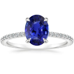 Solitaire Blue Sapphire Ring With Diamond Accents 3.75 Carats