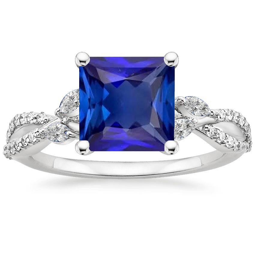 Solitaire Blue Sapphire Ring With Marquise & Round Accents 6 Carats