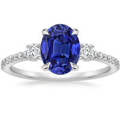 Solitaire Blue Sapphire & Round Natural Earth Mined Diamond Accents Ring 3.50 Carats
