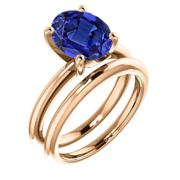 Solitaire Blue Sapphire Wedding Ring Set And Matching Band 2.50 Carats