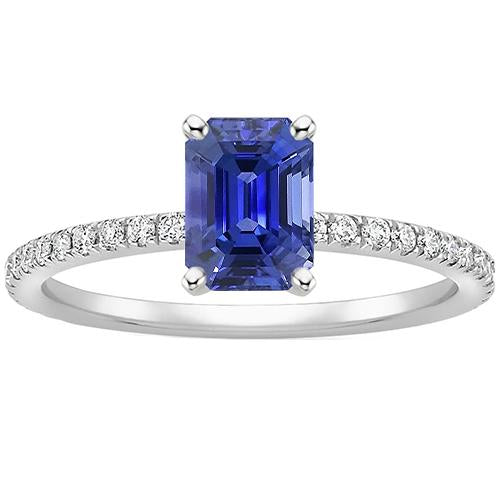 Solitaire Blue Sapphire With Accents Ring & Pave Set Diamonds 5 Carats