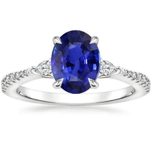 Solitaire Blue Sapphire With Pear & Round Diamond Accent Ring 3 Carats