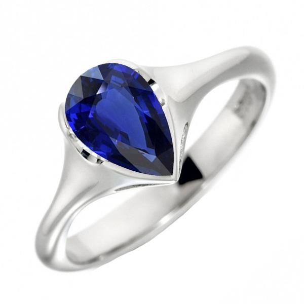 Solitaire Ceylon Sapphire Anniversary Ring Bezel Set Pear 3 Carats