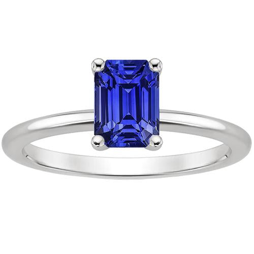 Solitaire Ceylon Sapphire Ring Prong Setting Emerald Cut Gold 3 Carats