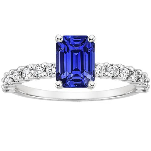 Solitaire Ceylon Sapphire With Accents Ring & Diamonds 5 Carats
