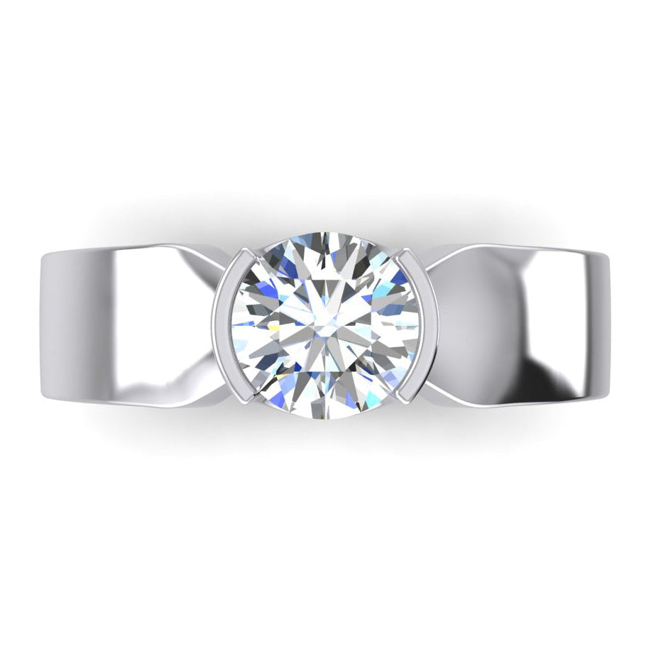 Solitaire Diamond Ring Half Bezel Setting 1.50 Carats Men's White Gold