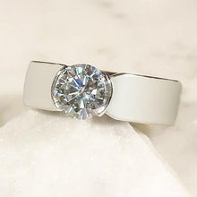 Solitaire Diamond Ring Half Bezel Setting 1.50 Carats Men's White Gold