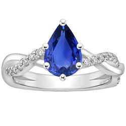 Solitaire Natural Earth Mined Diamond Ring With Accents Pear Blue Sapphire 4.75 Carats