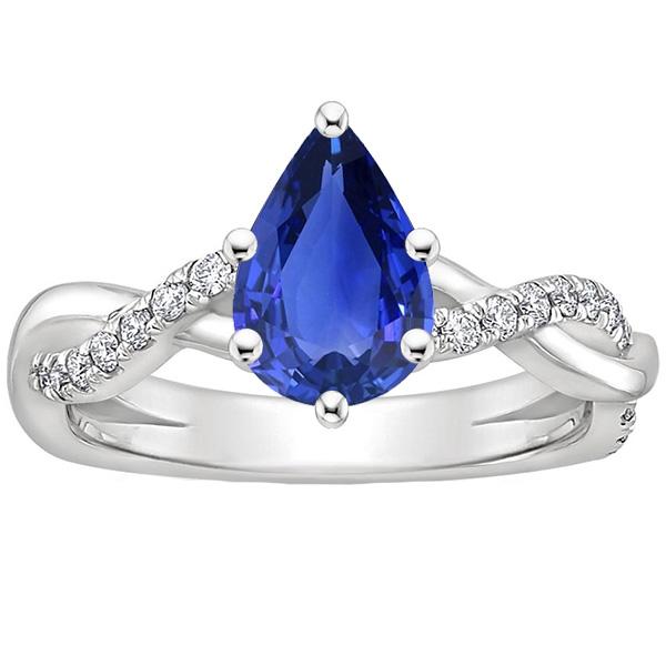 Solitaire Diamond Ring With Accents Pear Blue Sapphire 4.75 Carats