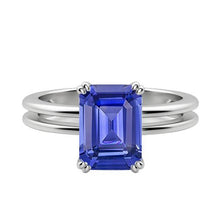 Solitaire Emerald Blue Sapphire Ring Double Prong Split Shank 2 Carats