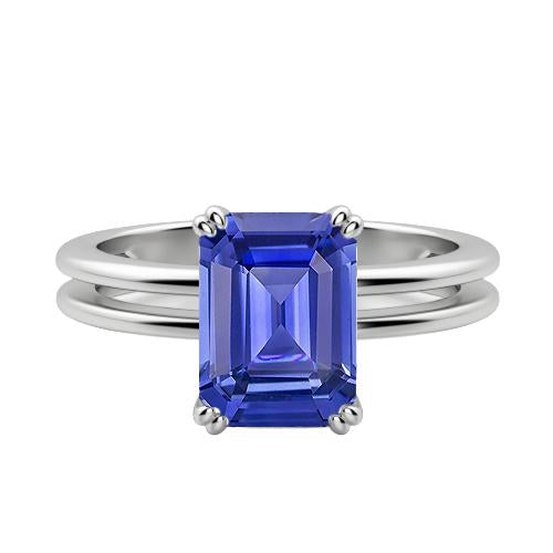 Solitaire Emerald Blue Sapphire Ring Double Prong Split Shank 2 Carats