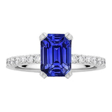 Solitaire Emerald Blue Sapphire Ring & Pave Set Diamonds 3.50 Carats
