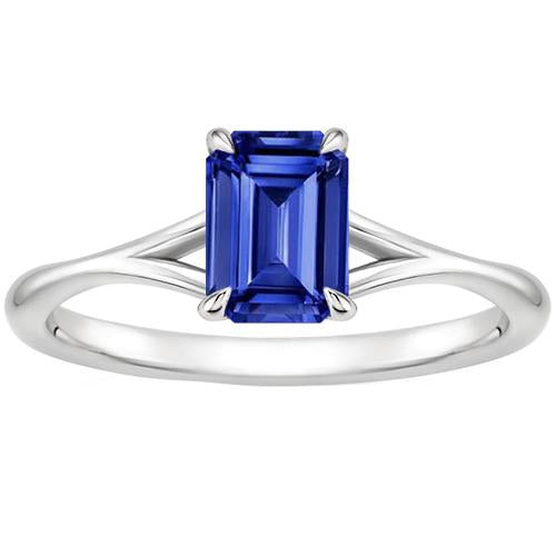 Solitaire Emerald Blue Sapphire Ring Split Shank 2.50 Carat White Gold