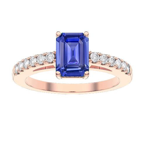 Solitaire Emerald Blue Sapphire Ring With Diamond Accents 3 Carats
