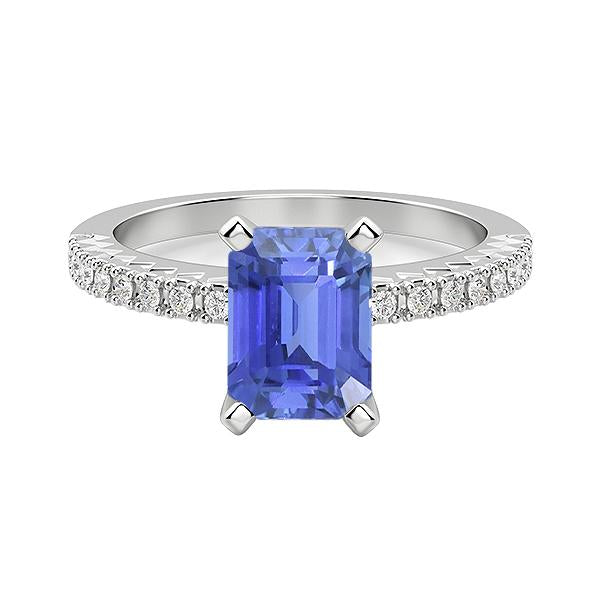 Solitaire Emerald Blue Sapphire Wedding Ring With Diamond Accents 3 Carats