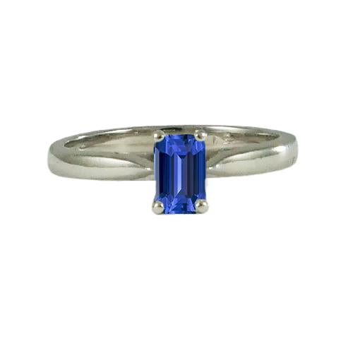 Solitaire Emerald Ceylon Sapphire Ring 1 Carat Tapered Shank Jewelry