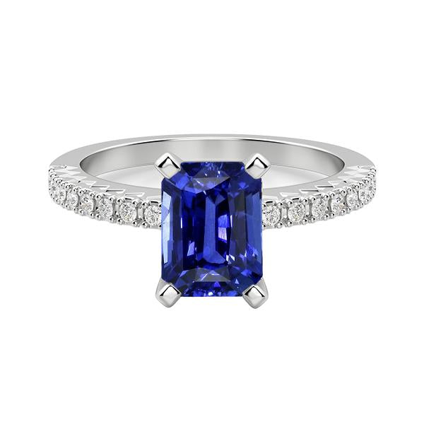 Solitaire Emerald Deep Blue Sapphire Ring With Accents 3 Carats