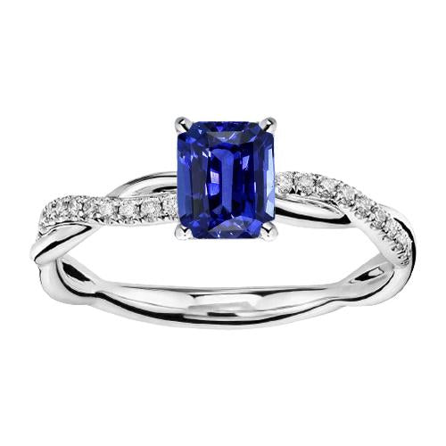 Solitaire Emerald Sapphire Ring With Accents Twisted Shank 2.50 Carats