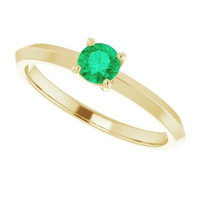 Solitaire Engagement Ring 1.25 Carats Green Emerald Yellow Gold 14K