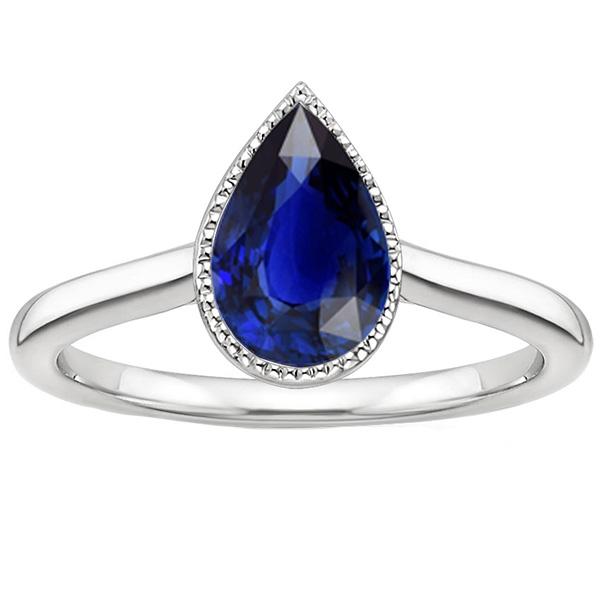 Solitaire Engagement Ring Bezel Set Pear Ceylon Sapphire 2.50 Carats