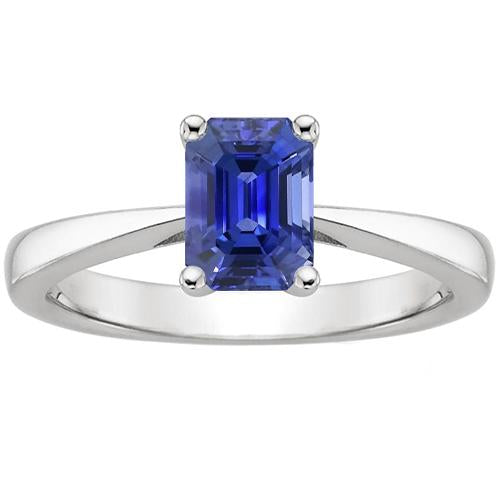 Solitaire Engagement Ring Prong Set Emerald Blue Sapphire 2 Carats