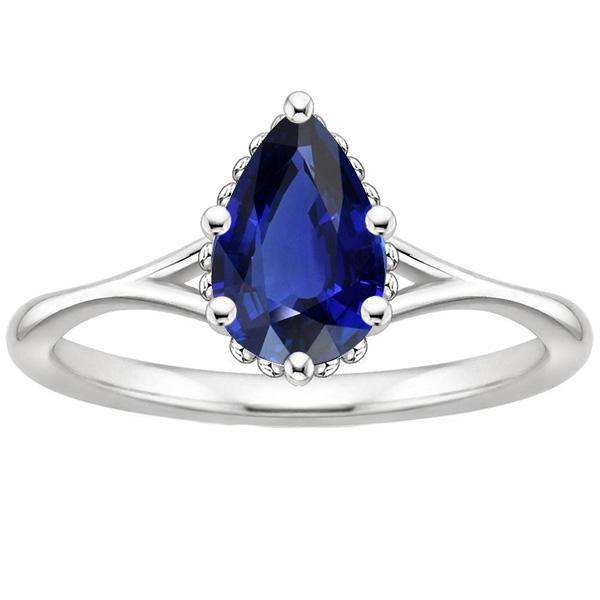 Solitaire Engagement Ring Split Shank Pear Blue Sapphire 2.50 Carats