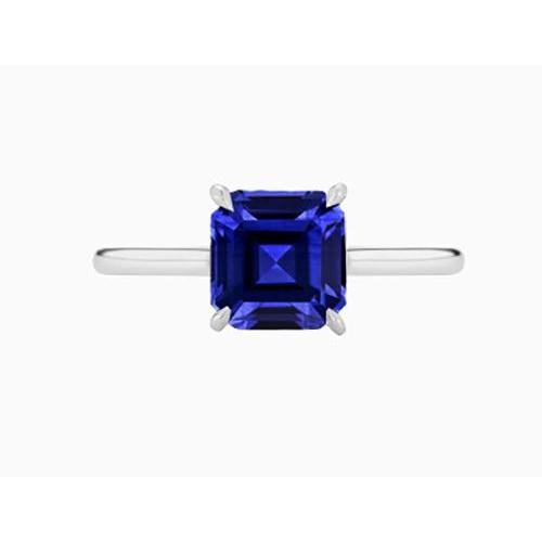 Solitaire Gemstone Ring Asscher Blue Sapphire Prong Set 1.50 Carats