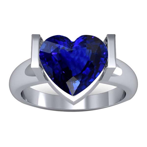 Solitaire Gemstone Ring Bar Set Ceylon Sapphire 3 Carats Thick Shank