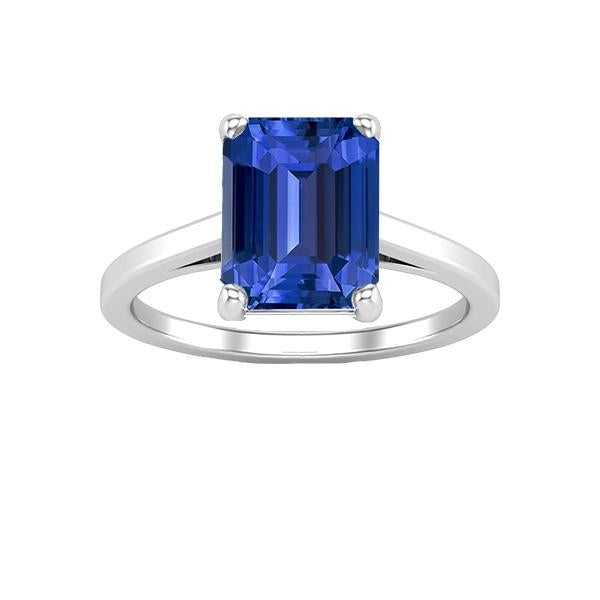 Solitaire Gemstone Ring Emerald Shaped Ceylon Sapphire 2.50 Carats