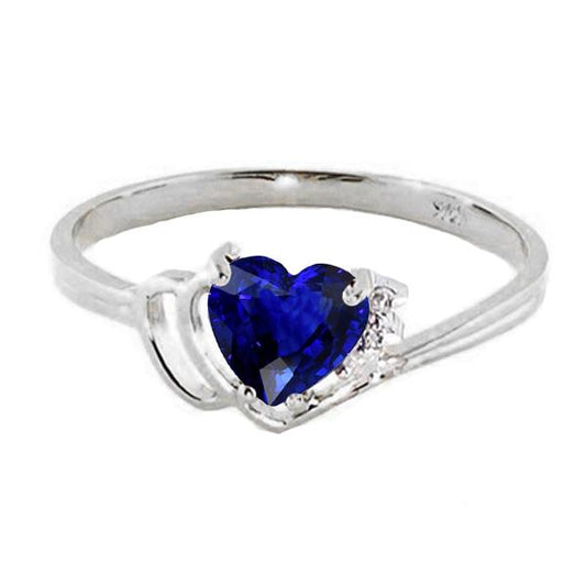 Solitaire Gemstone Ring Heart Ceylon Sapphire 1 Carat White Gold 14K