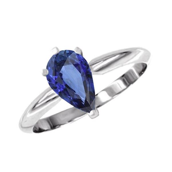 Solitaire Gold Jewelry Pear Ceylon Sapphire Ring 2 Carats