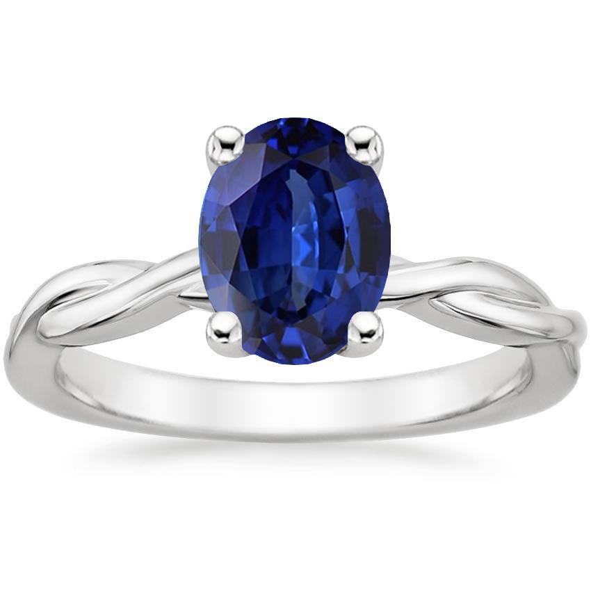 Solitaire Gold Ring Twist Style Oval Blue Sapphire 2 Carats