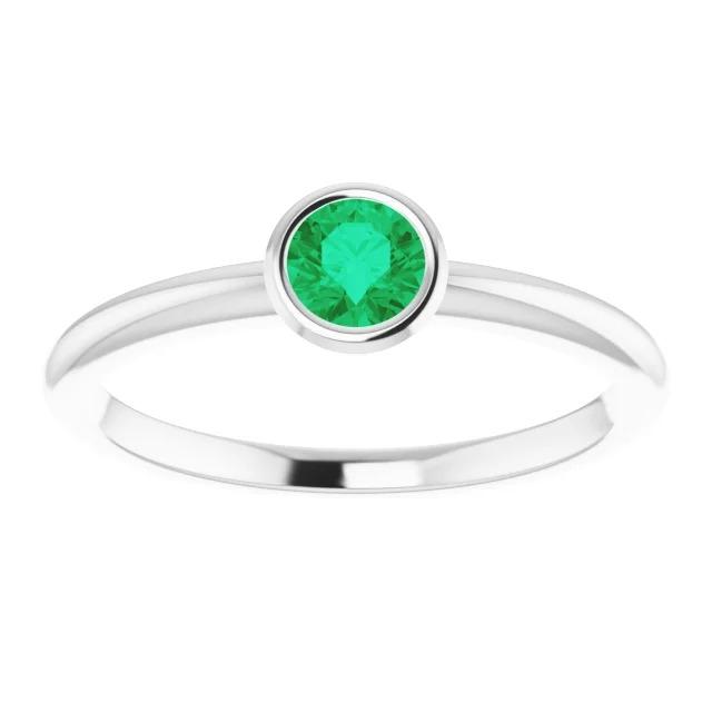 Solitaire Green Emerald Engagement Ring 0.75 Carats Bezel Setting