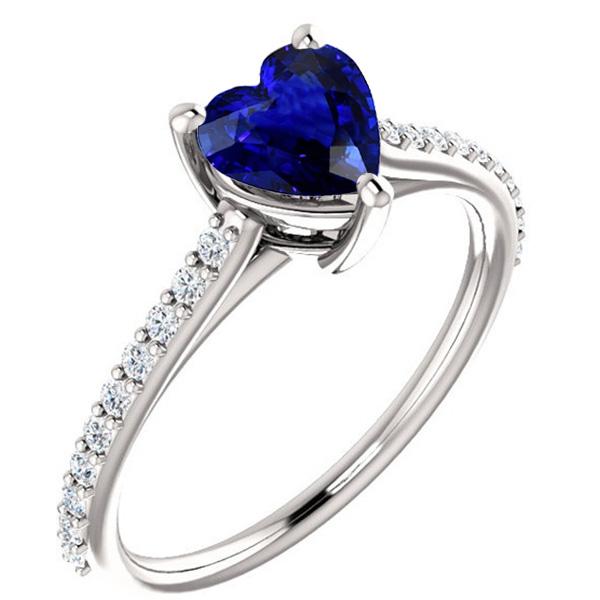 Solitaire Heart Ceylon Sapphire Ring & Pave Set Diamonds 2.50 Carats