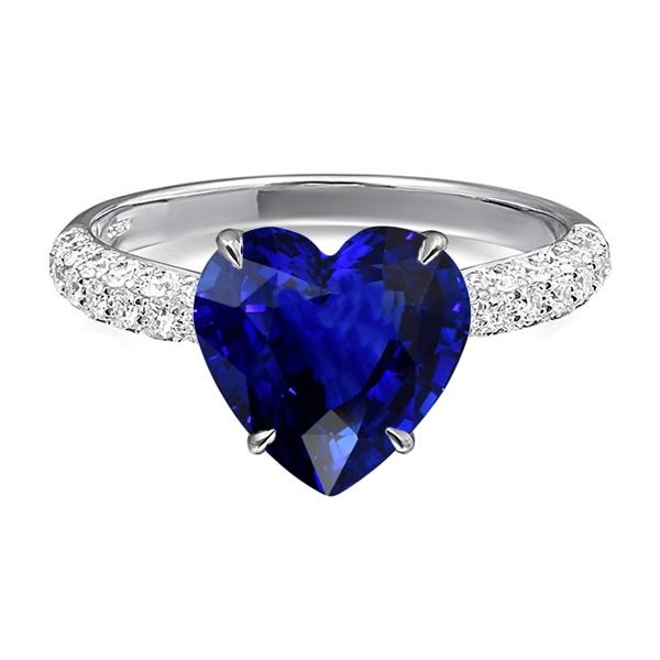 Solitaire Heart Cut Sapphire Ring With Diamond Accents 4.50 Carats