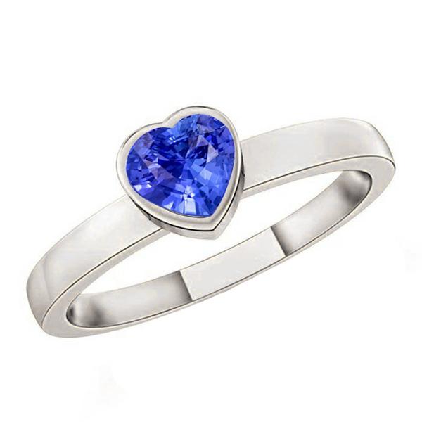 Solitaire Heart Light Blue Sapphire Ring Bezel Set 1 Carat