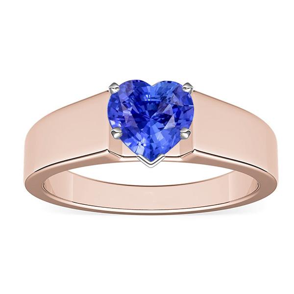 Solitaire Heart Sapphire Ring 1.50 Carats Two Tone Gold Thick Shank