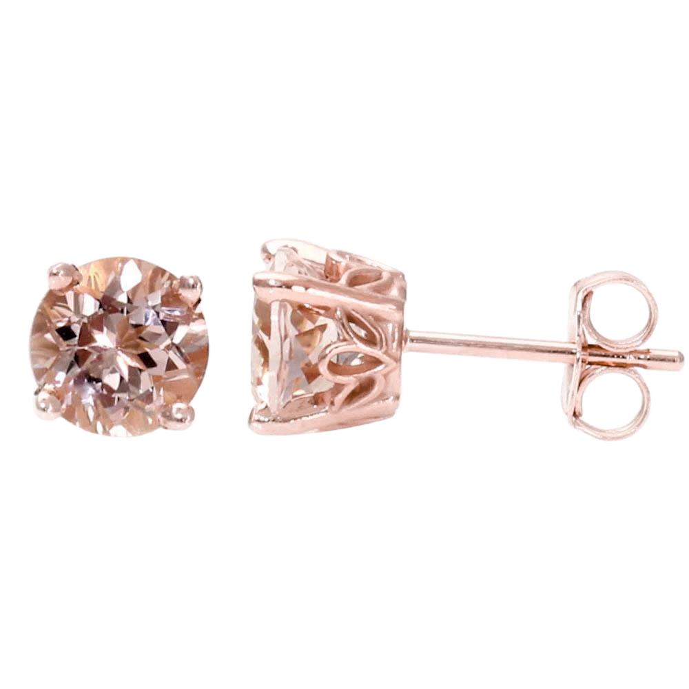 Solitaire Morganite 13 Carats Women Studs Earrings Gold Rose 14K